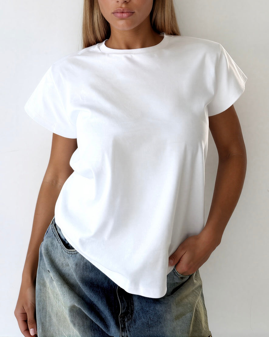 White Shoulder Pad Tee